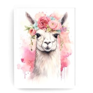 Watercolor Cute Floral Llama Wall Art Illustration Print Poster Card Unframed